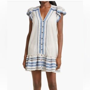 NWT Veronica Beard Lorraine Embroidered Ruffle Hem Sleeveless Dress